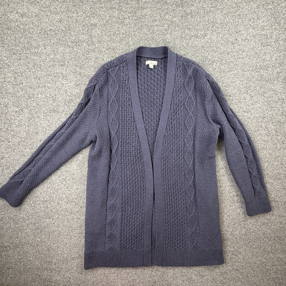 LL Bean‎ Signature Cable Knit Open Front Cardigan Blue Size L Cozy - Picture 2 of 8